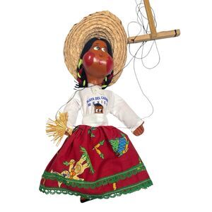 Vintage Mexican String Puppet Marionette Senorita And Baby Folk Art